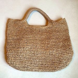 FALLON AND ROYCE MEL WOVEN STRAW TOTE TAUPE OVERSIZED